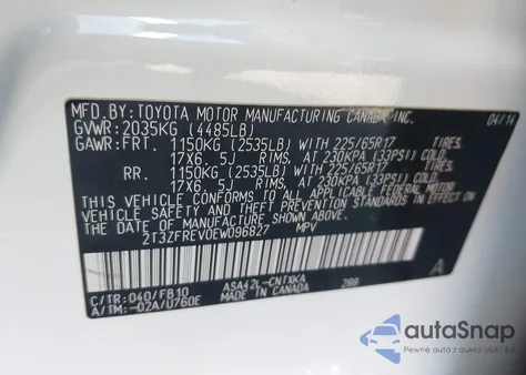 2014 Toyota Rav4 Le z USA, uszkodzony, nr VIN 2T3ZFREV0EW096827